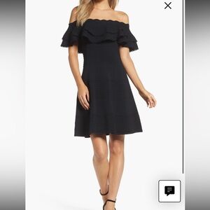 Eliza J Off the Shoulder Fit & Flare
Dress In Navy Blue Midi Textured Knit